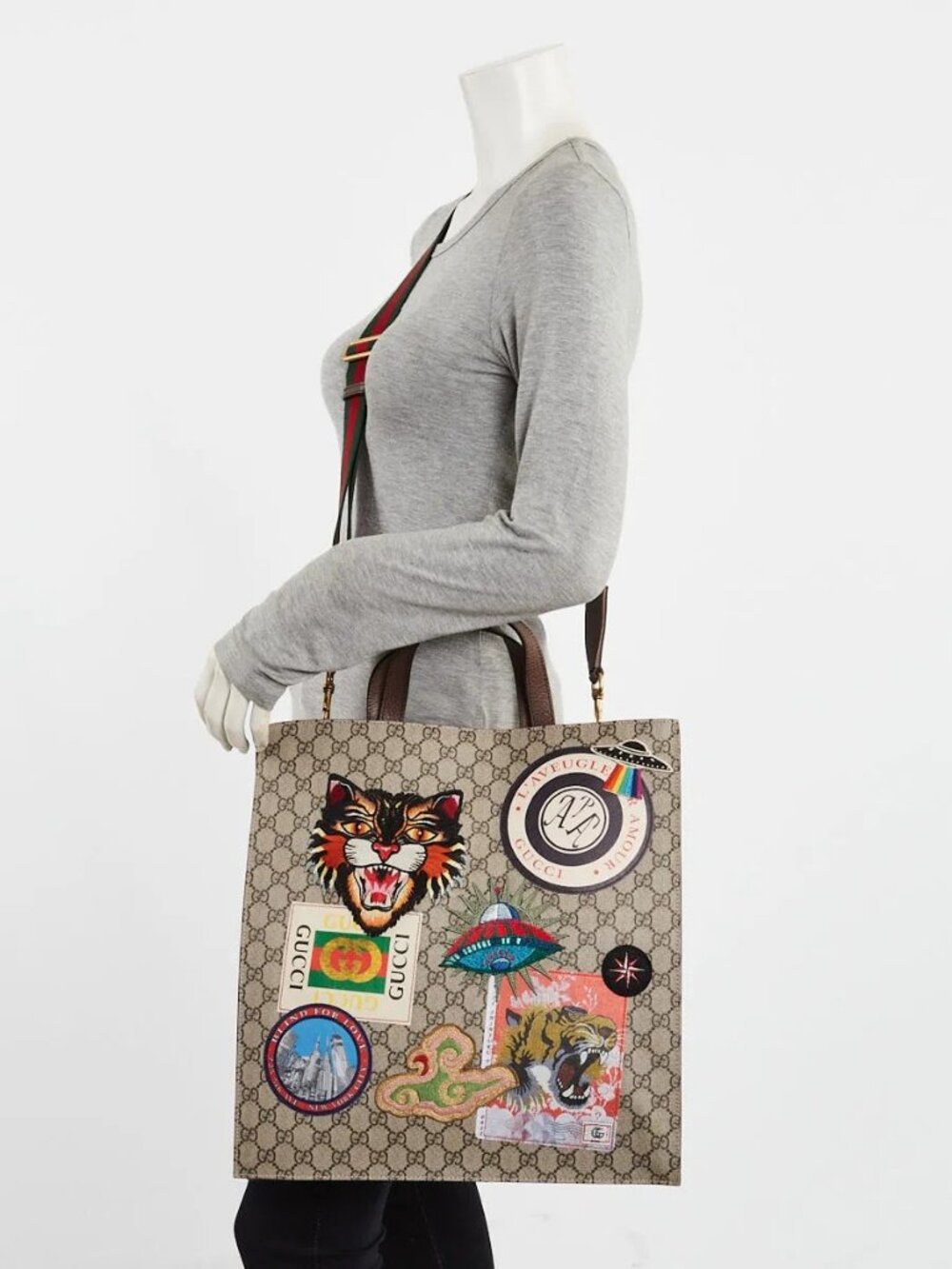 Gucci Beige/Ebony GG Coated Canvas Embroidered Courrier Soft Tote Bag - Picture 1 of 10